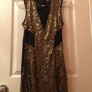 Gold sequin dress with mesh